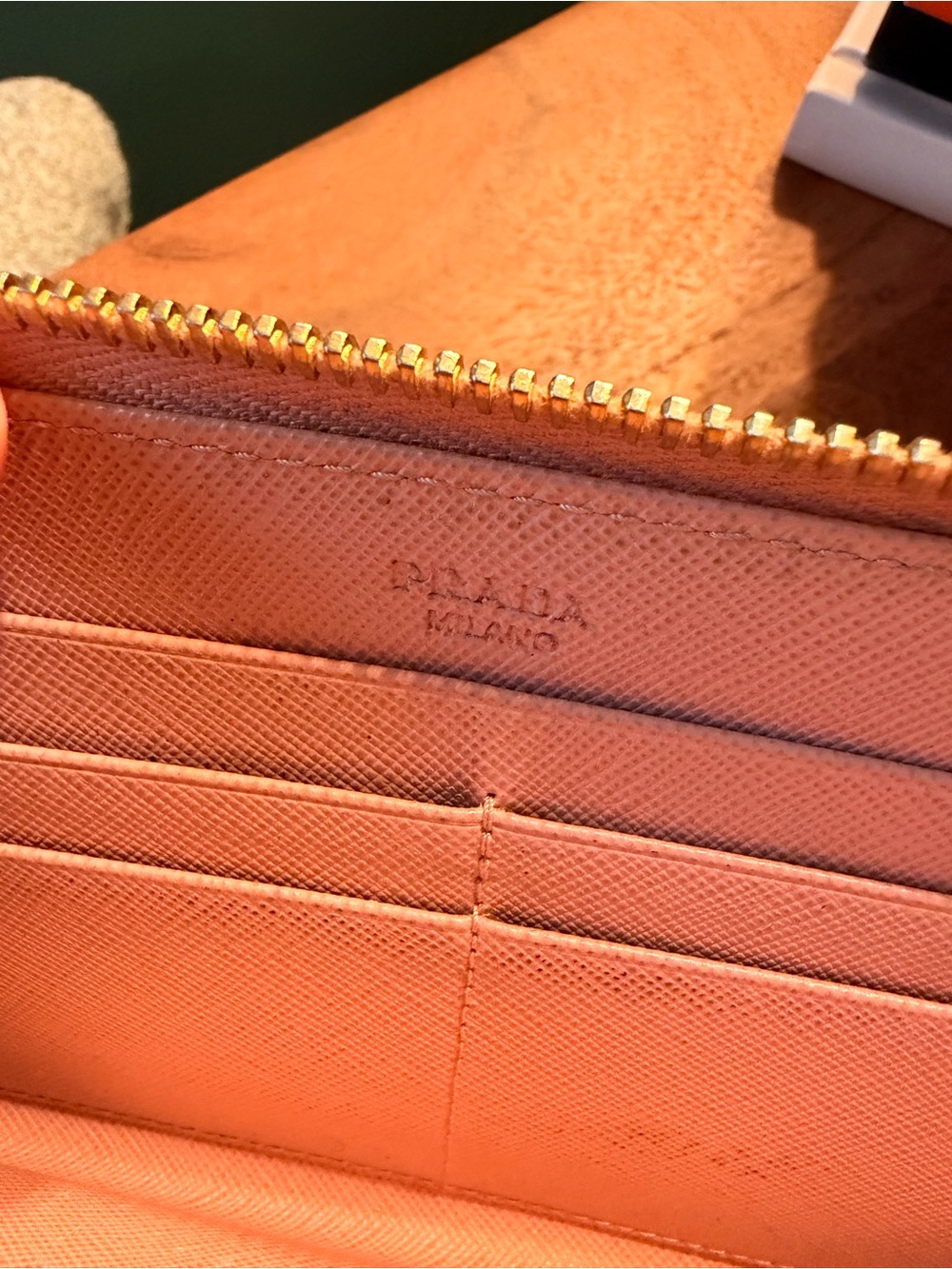 Prada Pink Saffiano Zip-Around Wallet with Bow Accent - Picture 5 of 5
